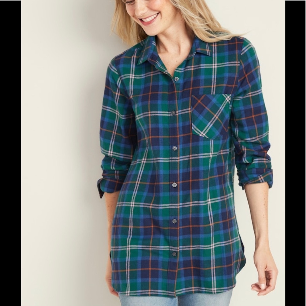 Women’s Plaid Tunic Button Down Shirt